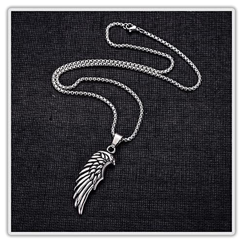 Mgutillart Punk Titanium Steel Angel Wing Pendant Feather Necklace(Steel) #TOP4