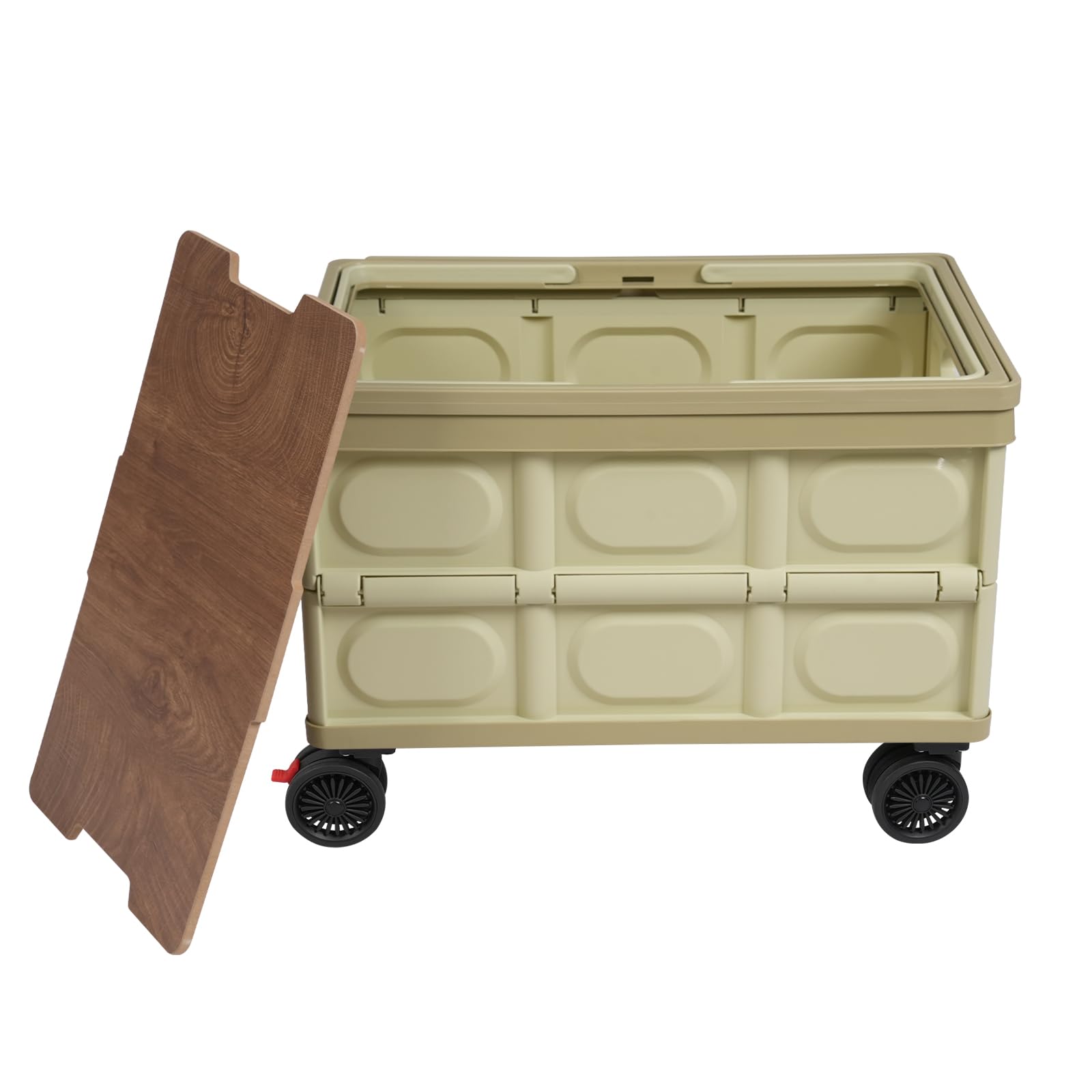 55L Folding Rolling Crate Utility Cart for Storage and Transport, Green Foldable Box, Compact Durable Hand Truck for Home, Office, and Outdoor Use