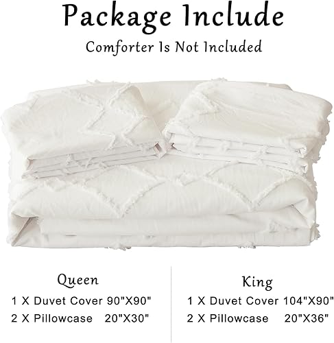 Miniatura 8 de Funda de edredón tamaño Queen, funda de edredón blanca copetuda con patrón geométrico de rombos jacquard, juego de ropa de cama de 3 piezas con