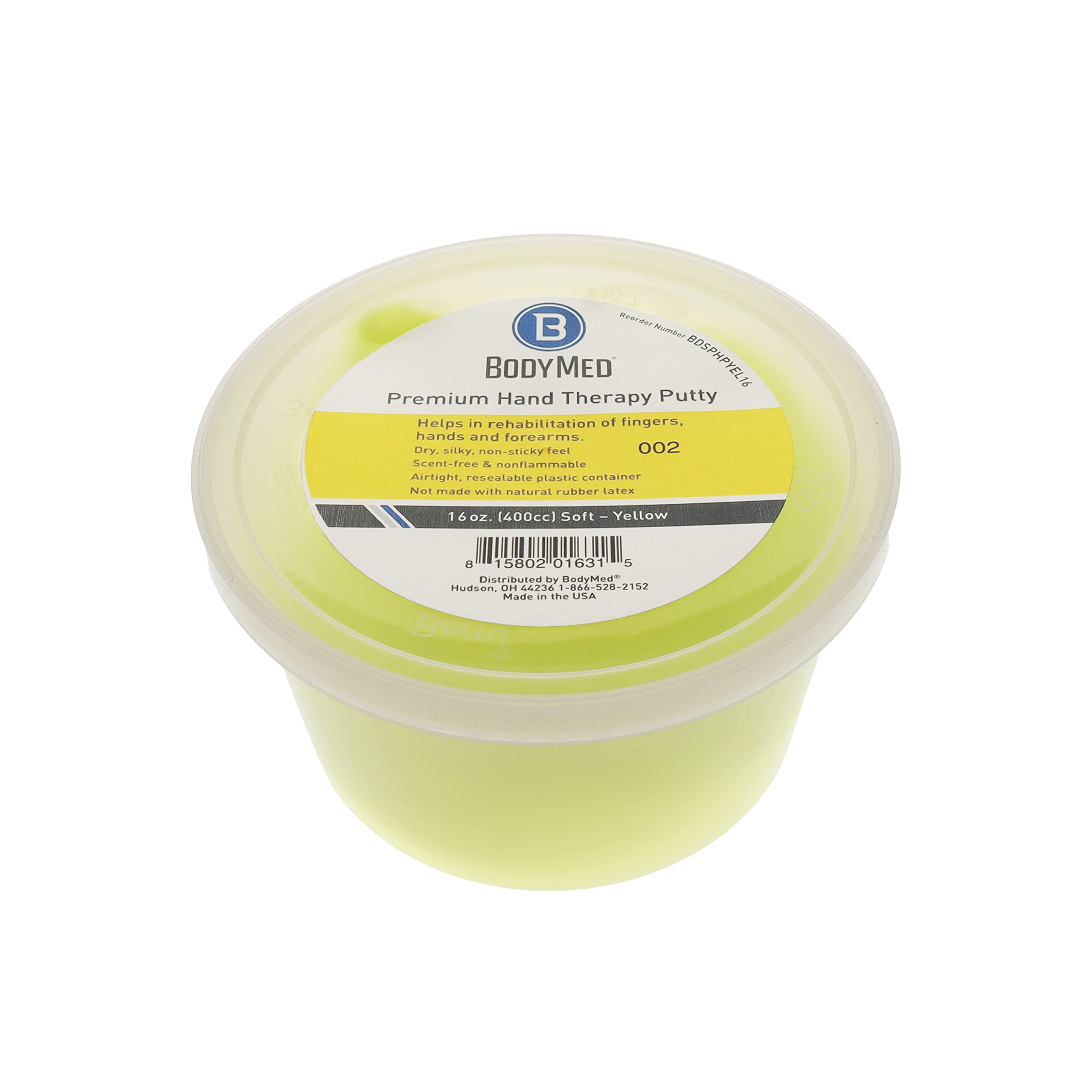 BodyMed Mastic thérapeutique pour les mains, jaune, 473,6 g, doux, mastic thérapeutique fortifiant pour la rééducation physique
