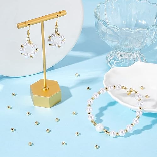 Miniatura 5 de BENECREAT 80 cuentas redondas de latón chapado en oro de 18 quilates, cuentas de tapón dorado de 0.16 x 0.118 pulgadas, cuentas deslizantes con goma