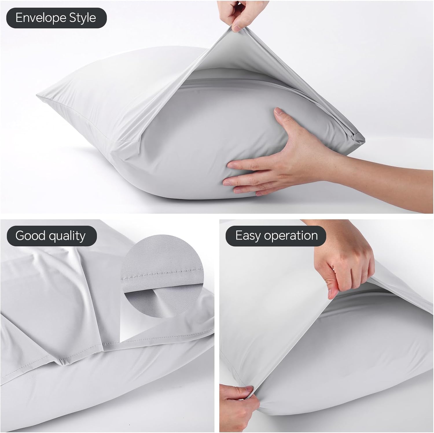 SUPA MODERN Cooling Pillow Cases for Hot Sleepers Pillow Covers Queen Size Set of 4, Cool Pillow Cases Envelope Closure,Ultra Soft& Silky Smooth for Hair&Skin Care, Gifts for Women Men, Grey 20x30in