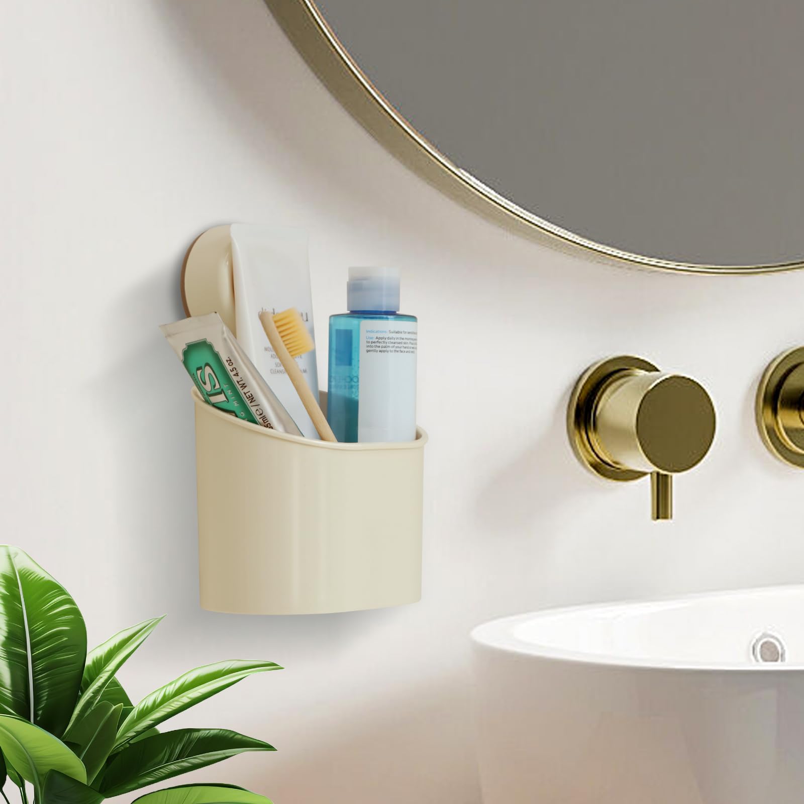 suntree Suction Cup Toothbrush Holder with Drainage Holes - No Drill Wall Mount Organizer for Razor Toothpaste Face