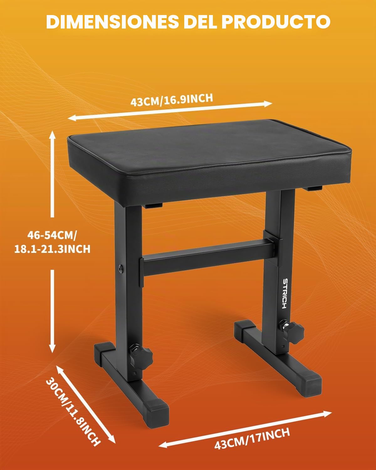 STRICH Taburete ajustable para piano con teclado musical, silla de piano con cojín acolchado para músicos, color negro, SPB-M50 (piel sintética)