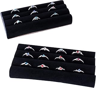 Black Velvet Ring Trays Accessory Foam Pads for Jewelry Showcase, Storage Displays, Home Organization & Decoration (2 Pack)