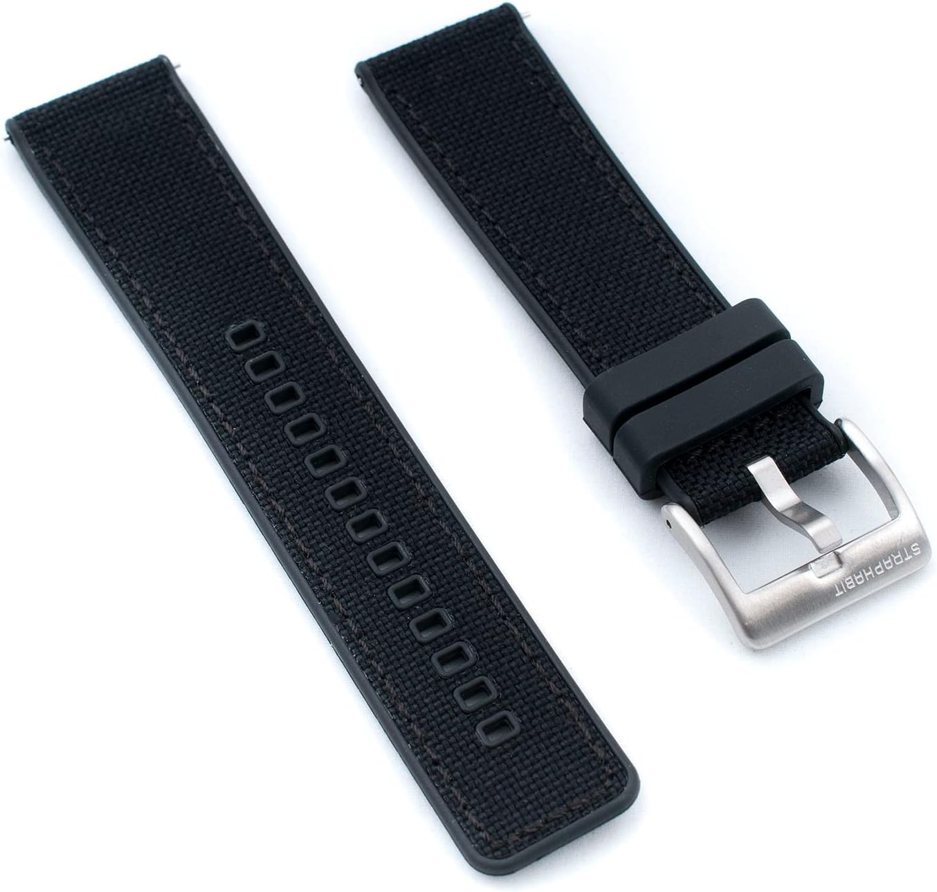 StrapHabit Quick Release Sailcloth and FKM Rubber Hybrid Watch Strap Band 20mm 22mm Nylon