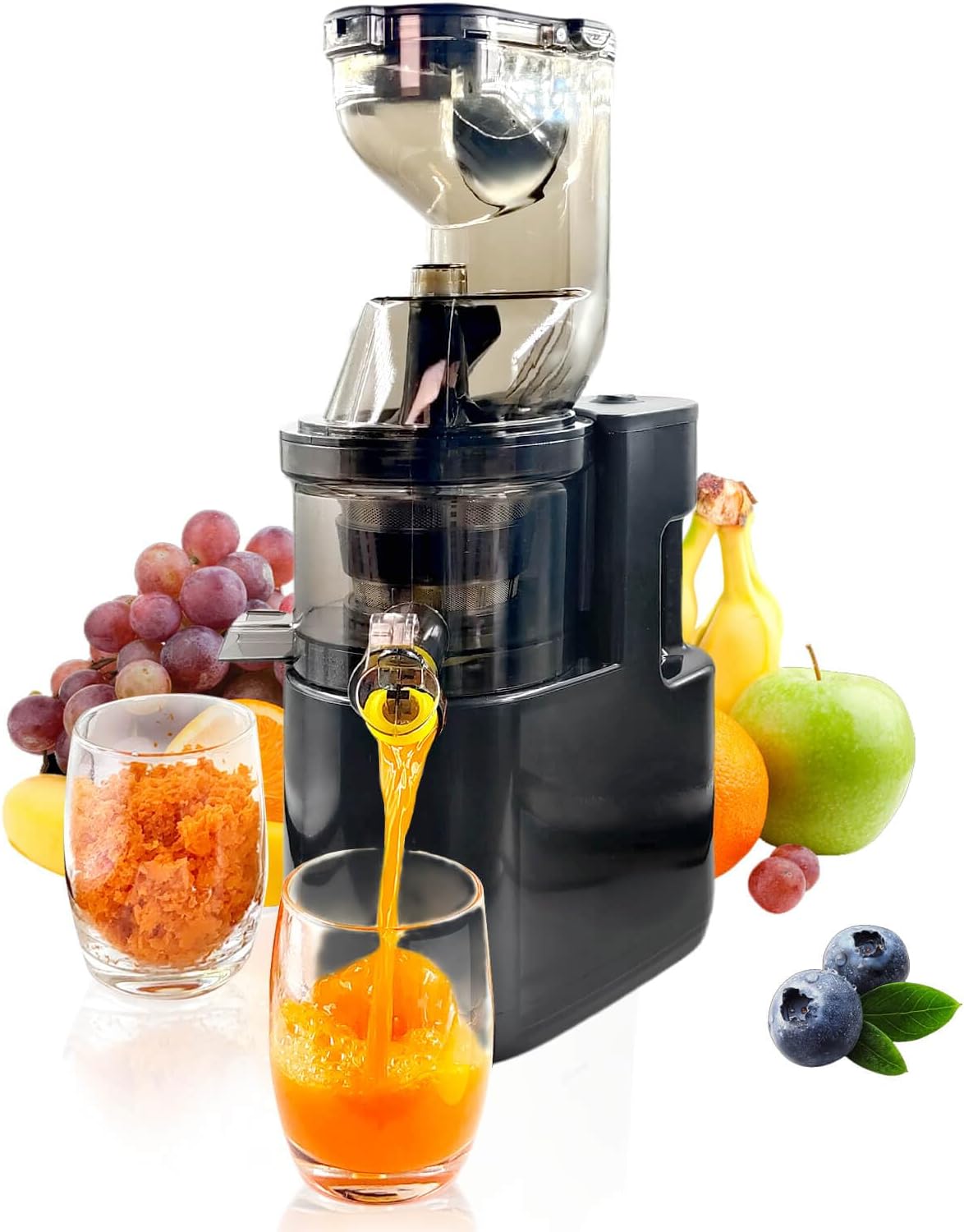 Cold Press Juicer Machines Slow Masticating High Yield Pulp separation Can make fruit ice cream Multi-Functional for Home Commercial Use Wide Feed Chute (Black)