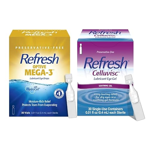 Refresh Optive Mega-3 Gotas lubricantes para los ojos, sin conservantes, 30 recipientes de un solo uso + gotas de gel lubricante celluvisc, 30