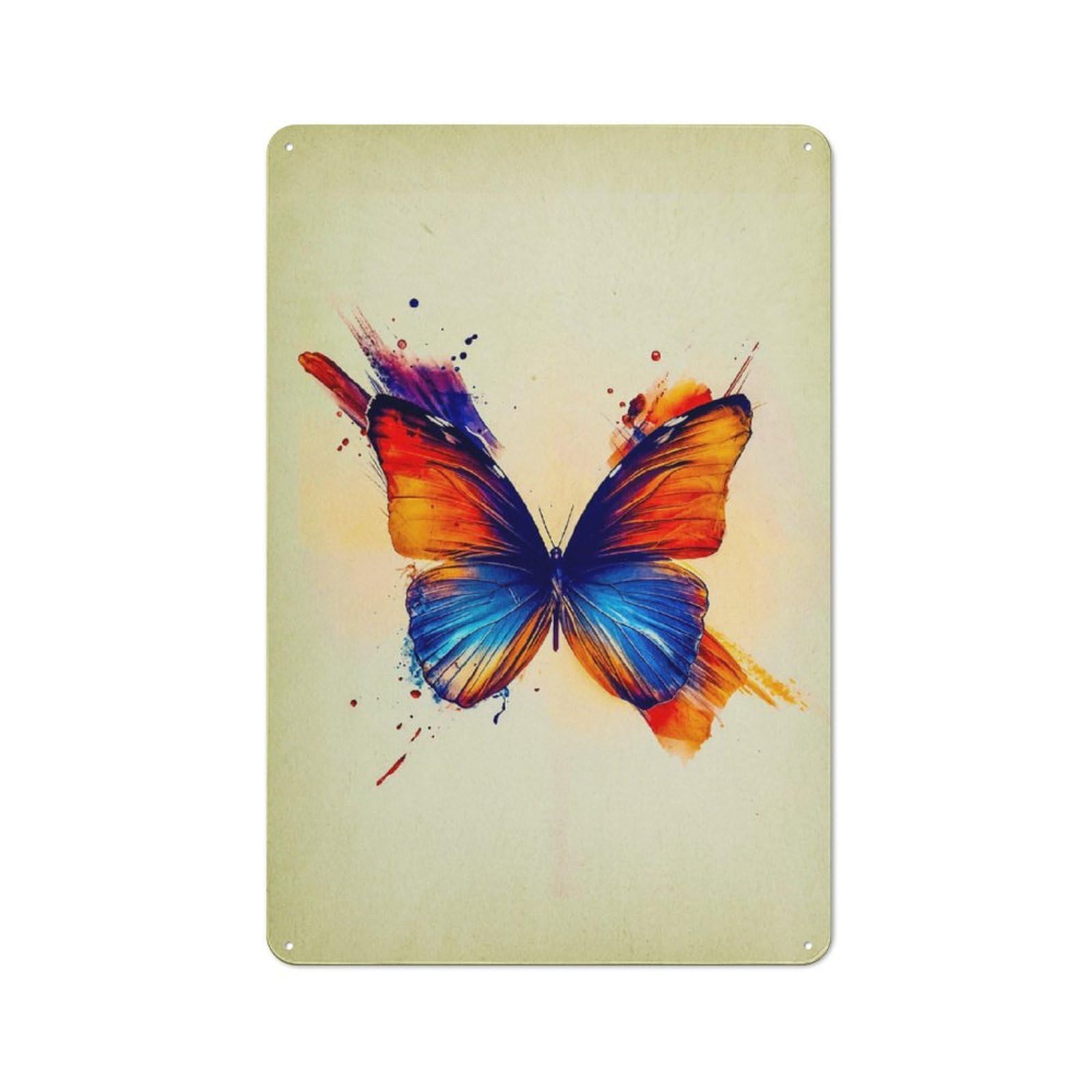 Junmoney Style-9 Metal Sign 30X20cm With Watercolor Butterfly For Workshop Wall, Vintage Decor, For Vintage Wall Decor Fans, For Metal Sign Collectors