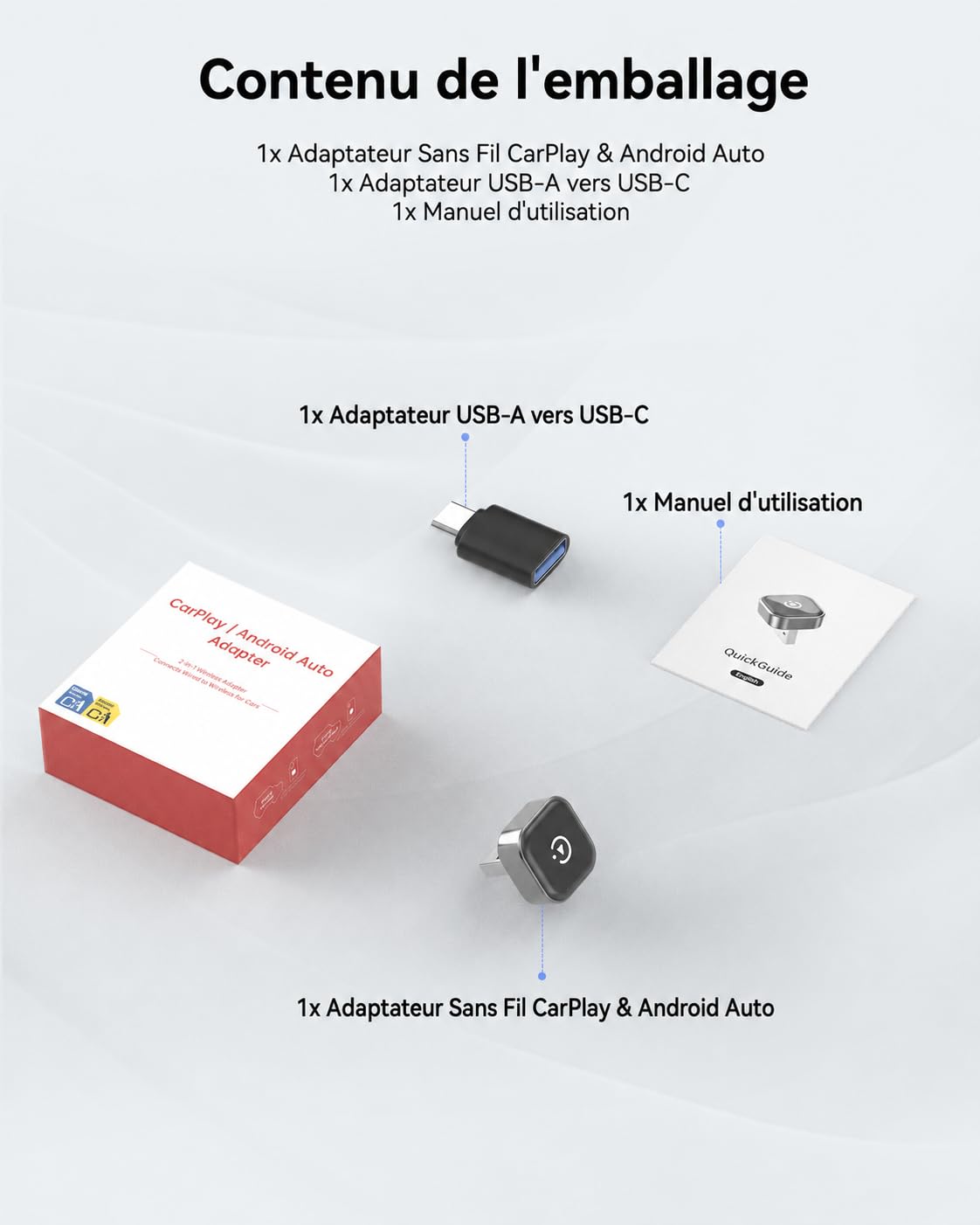 Spedal Adaptateur CarPlay sans Fil 2026 – Ultra Mini 2 en 1 Android Auto sans Fil, WiFi 6 & Bluetooth 5.4, Plug & Play pour la liberté sans Fil, Connexion Automatique Rapide, Stable et sans Retard