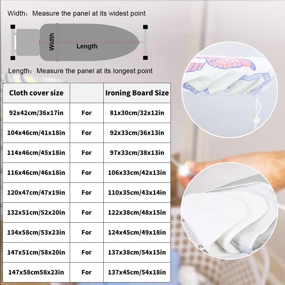 Ironing Board Cover 19"x47" 58"x20" Iron Board Covers And Pad With Adjustable Elastic Edges，Heatproof Ironing Board Covers For Standard Size(Dark gray,134x58cm/53x23in)