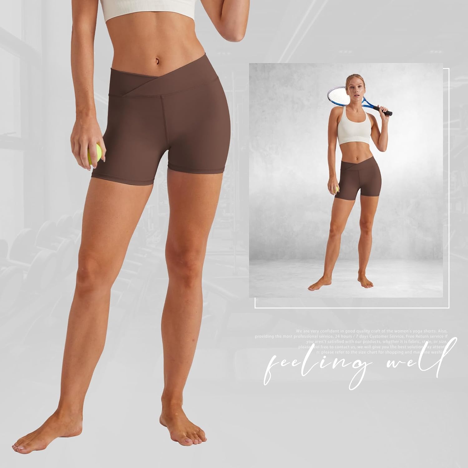 keriffe Womens Crossover Biker Shorts 5" High Waisted Yoga Workout Athletic Running Spandex Shorts - Image 4