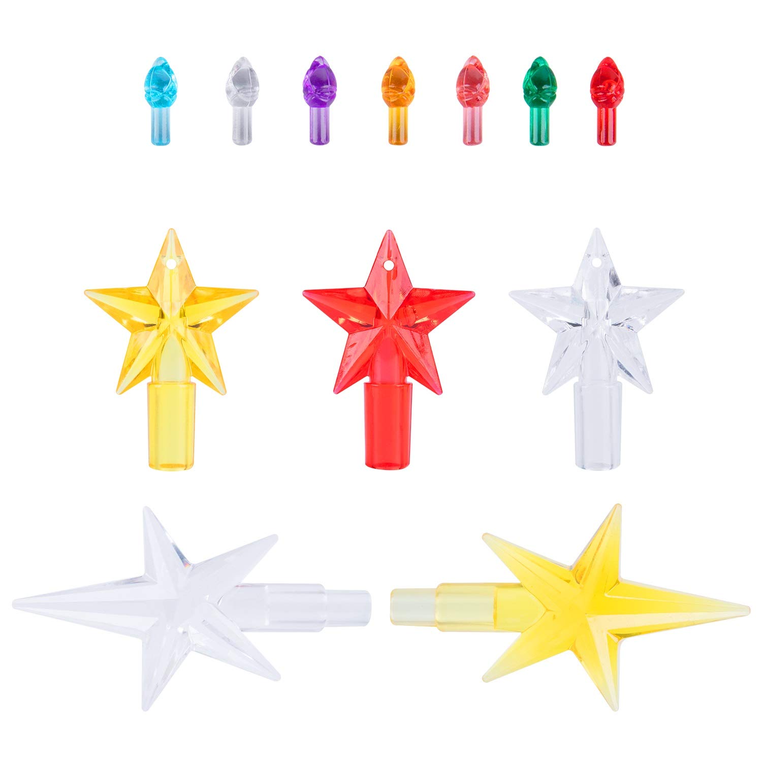 Brightown Christmas Tree Replacement Light Bulbs National Artcraft Ornaments for Ceramic Christmas Trees Accessories, Multicolor Mini Twist Light Ornaments, 210 Piece Plus 5 Tree Topper Stars