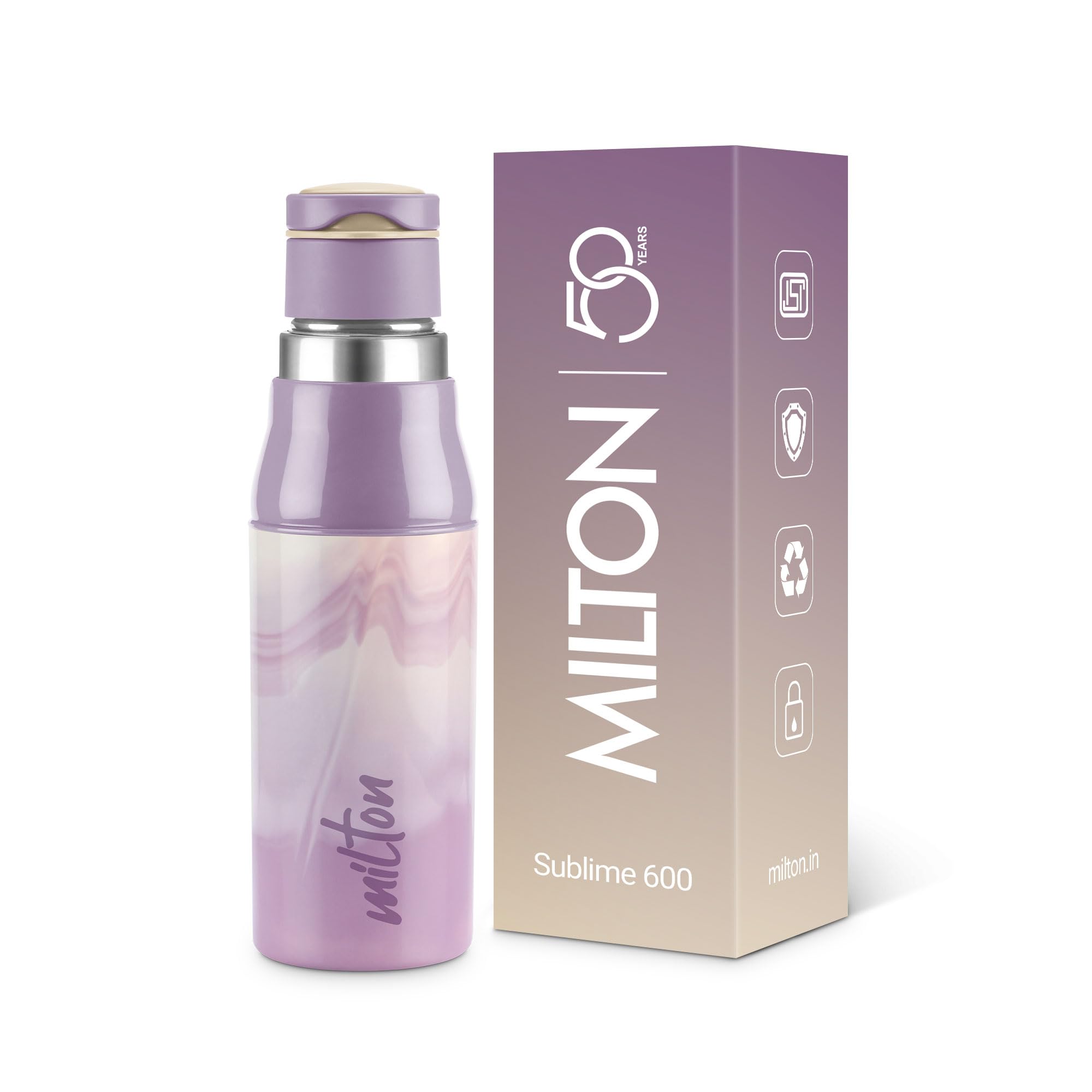 Milton Steel Sublime 600 Thermoware I Hot and Cold PU Insulated Water Bottle 520 ml, Leak Proof Flip Top Lid I for Office, Gym, School I Lavender-picture-14