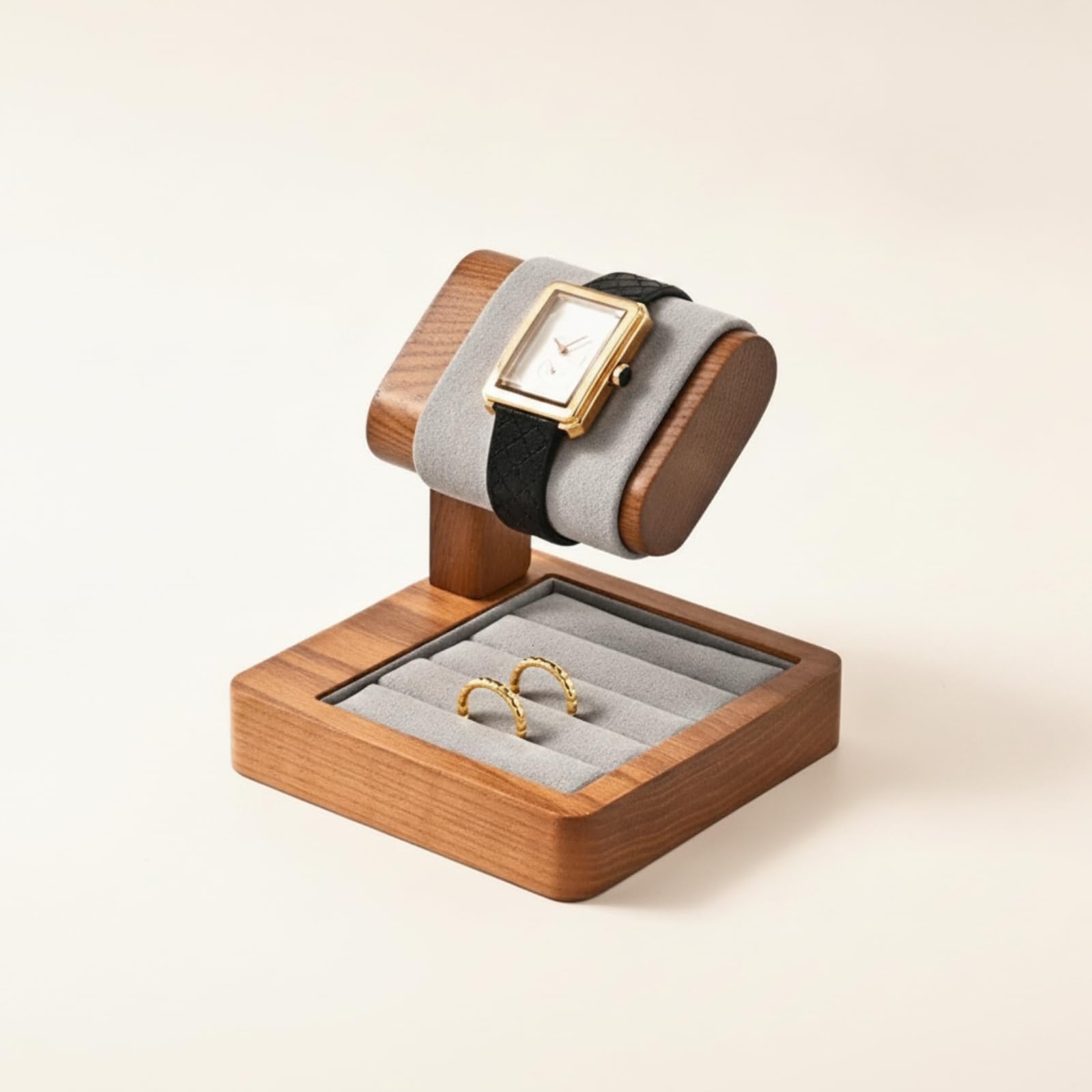 Supporto per Orologio con Culla Rotonda Imbottita E Base in Legno Compatta per una Visione Multiangolare atto per Comodino E Bancone Del Negozio