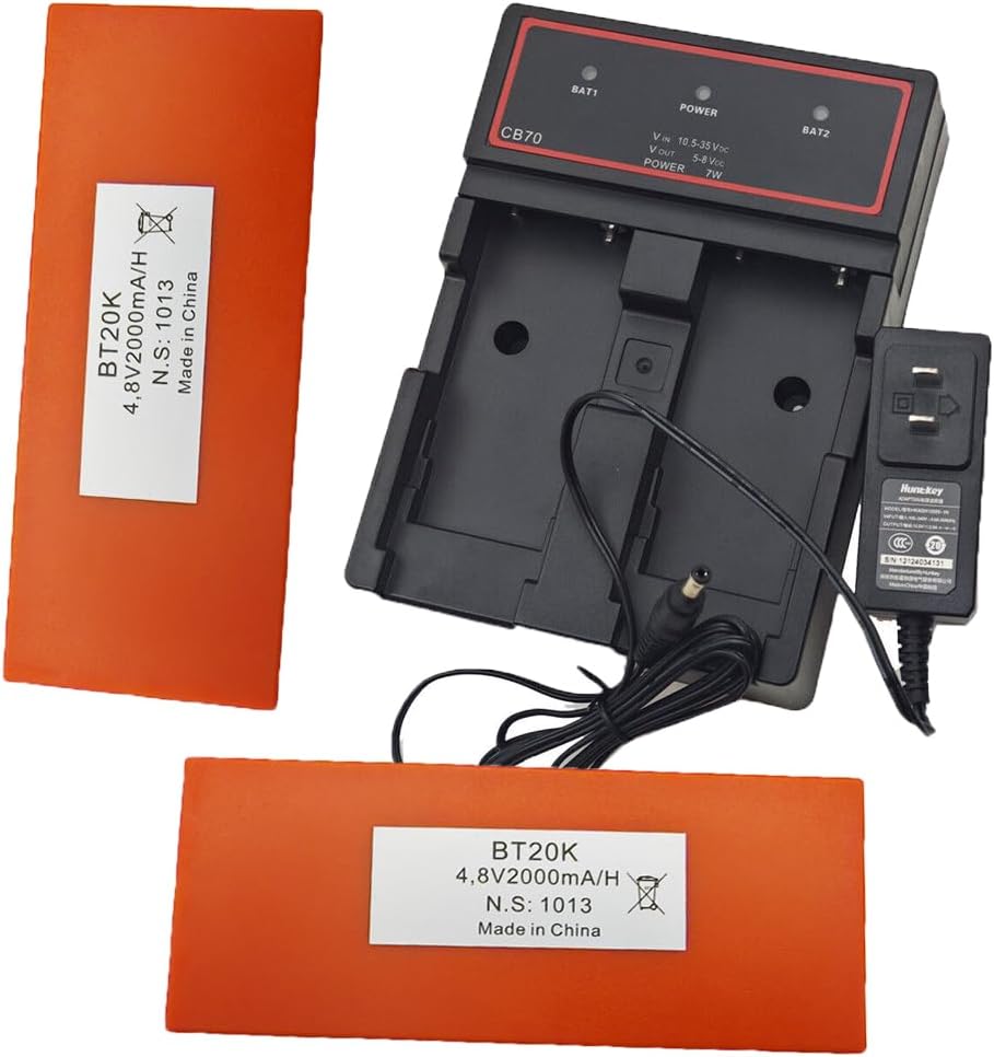 (1*Charger+2*Battery) BT20K 2000mAh 4.8V Ni-MH Rechargeable Battery with 100V-240V CB70 Battery Charger (Black), for Lifting Equipment Remote Control BT20K BT24IK BT27K BT06K Battery