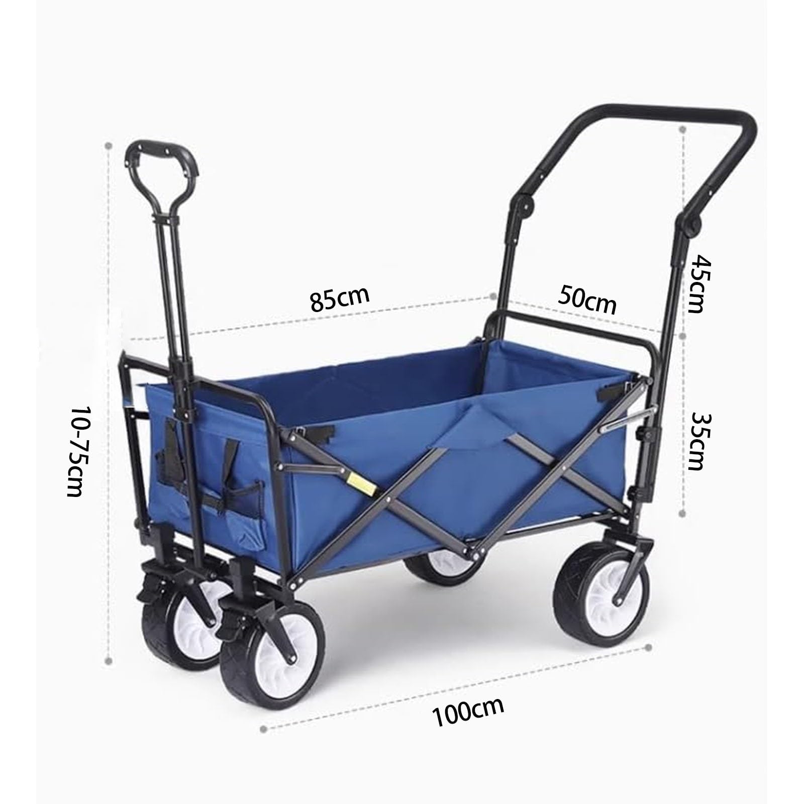 Carrello pieghevole Carretto pieghevole con freni Carrello della spesa da 100 kg con ruote extra larghe for tutti i terreni e freno Maniglia regolabile e borsa di copertura Carrello da campeggi
