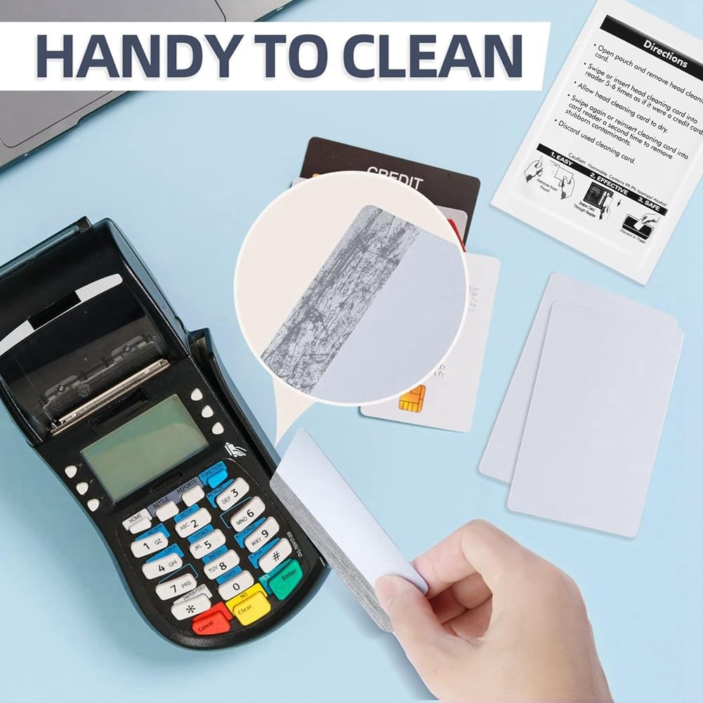 Carte di Pulizia CR80, Pulitore per Lettori di Schede A Doppio Lato, Carte di Pulizia per Terminali A Scorrimento POS -CR80 Pulitore per Chip di Carte (10 Pezzi) Facile da Installare Facile