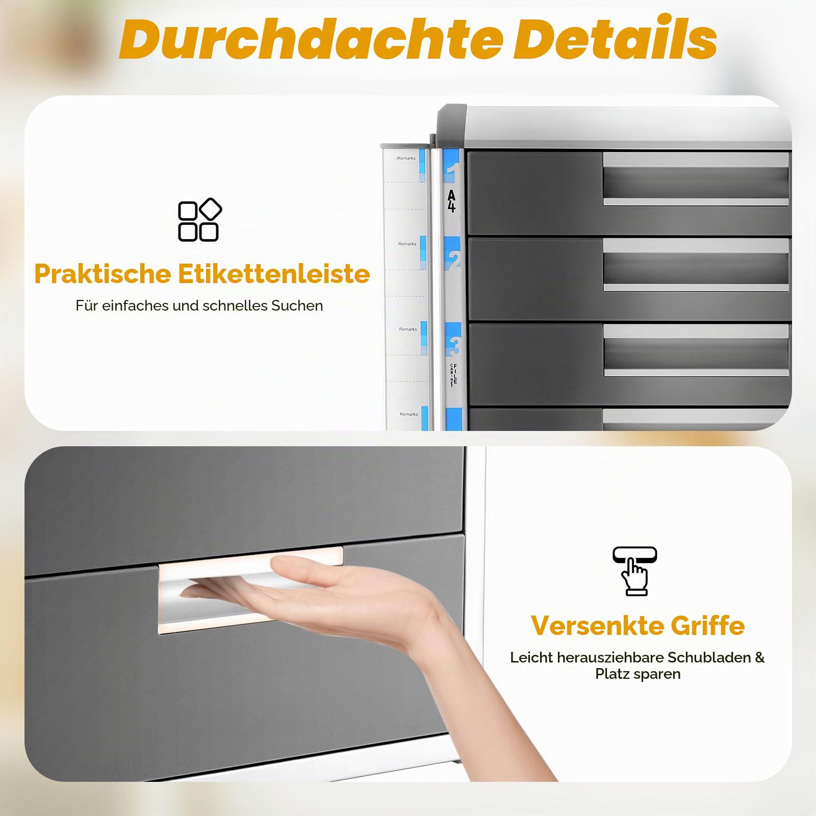 Metall Schubladenbox Abschließbar, Aluminiumlegierung Büroschrank 5 Schubladen Aktenschrank für DIN A4, Büro, Klassenzimmer und Heim, 35 * 31,5 * 40,5 cm