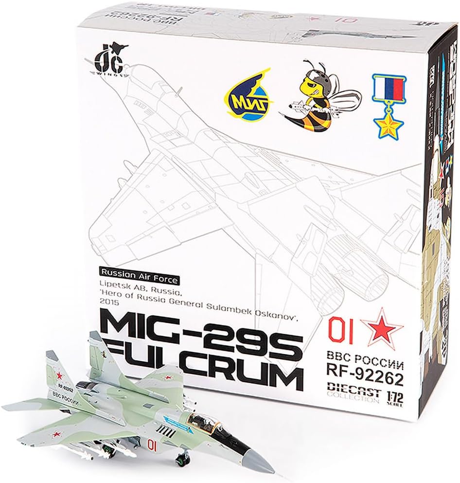 Motor city classics JC Wings | 1:72 Scale Model Military Aircrafts | MiG-29S Fulcrum, Russian Air Force, 'Hero of Russia General Sulambek Oskanov', 2015 | Model JCW-72-MG29-013