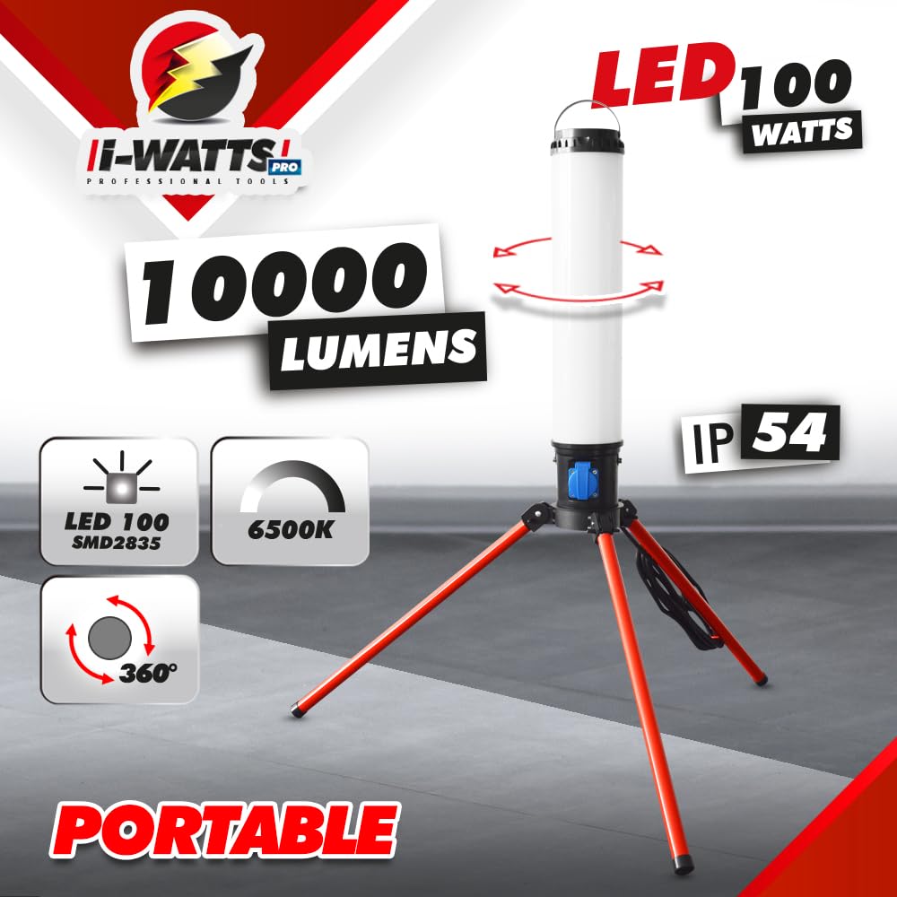 Projecteur LED de chantier 360° - 100W sur trépied - I-Watts