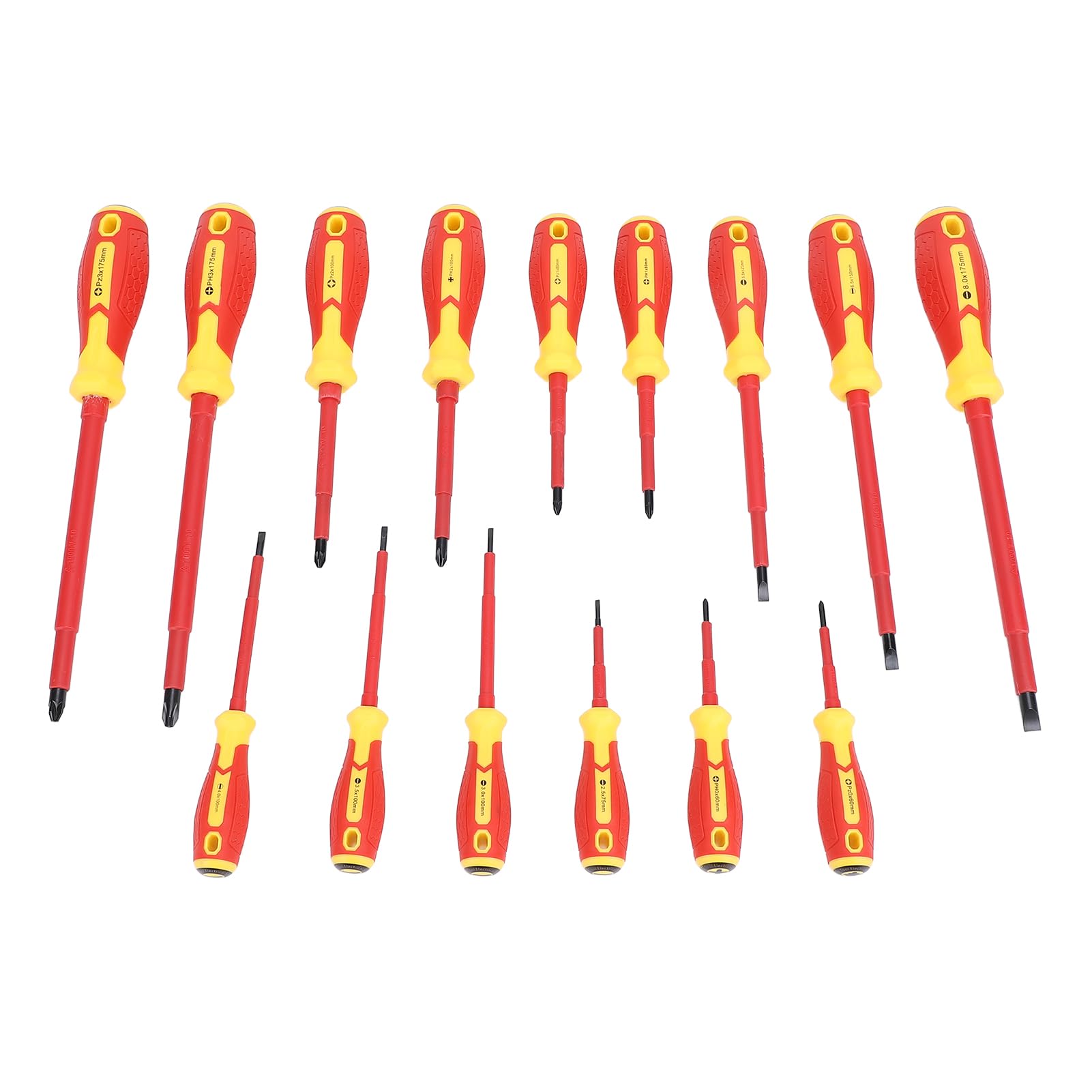 Juego de destornilladores aislados para electricistas de 15 piezas y 1000 V, kit profesional de destornilladores eléctricos de cromo-vanadio con empuñadura ergonómica acolchada par