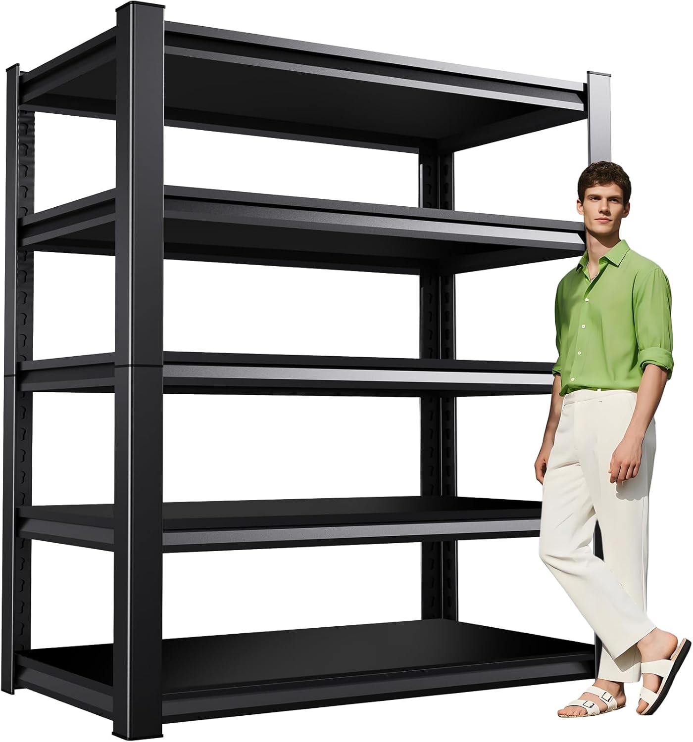 Garage Shelving,Heavy Duty Garage Storage Shelves,Metal Shelving Unit,5 Tier Adjustable Steel Utility Shelf,Use for Basement,Warehouse, Pantry Closet,Black (72" H*59" W*19.7" D)