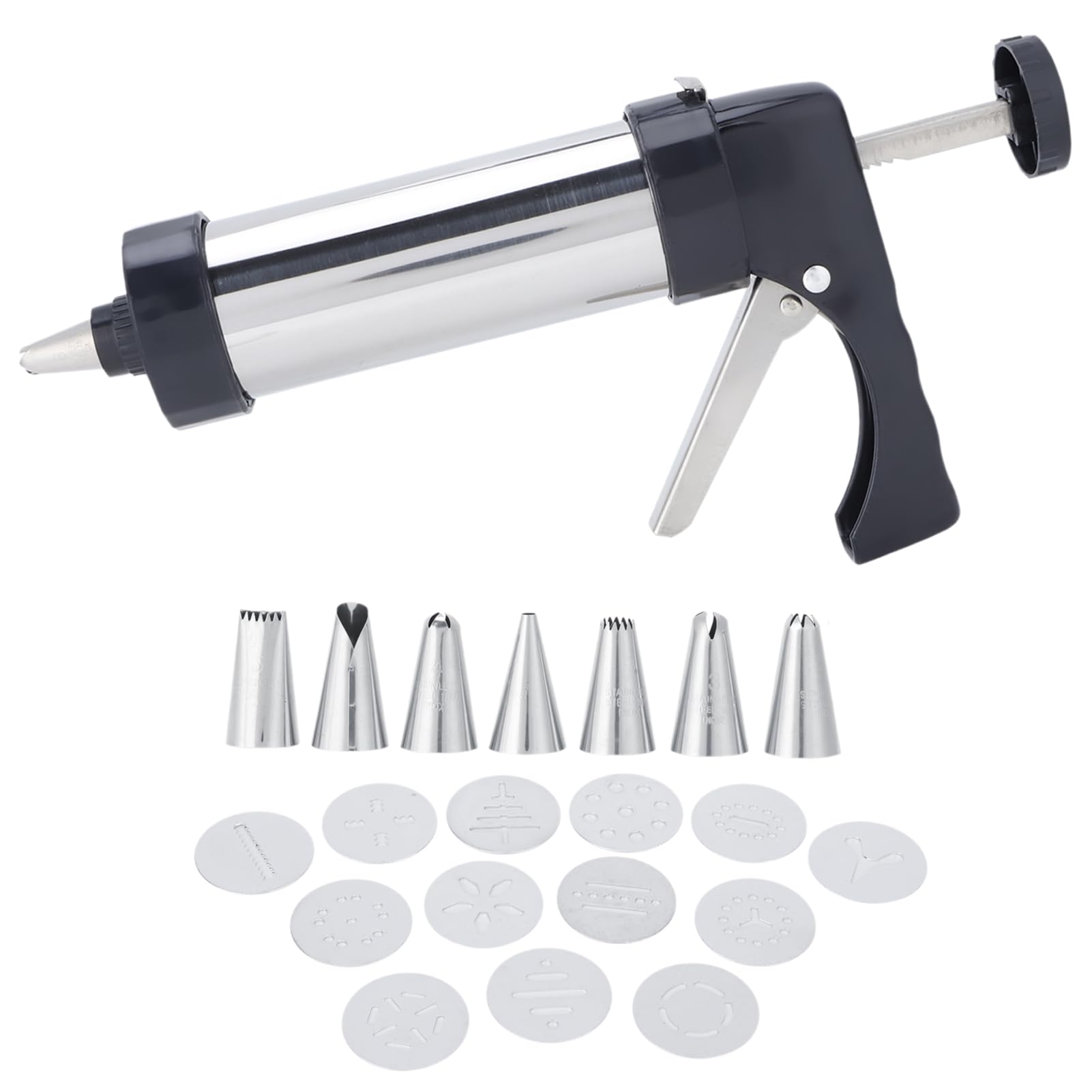 Pistola Per Biscotti Professionale - Set In Acciaio Inox Con 20 Dischi E 4 Ugelli Per Decorare - Foto 7