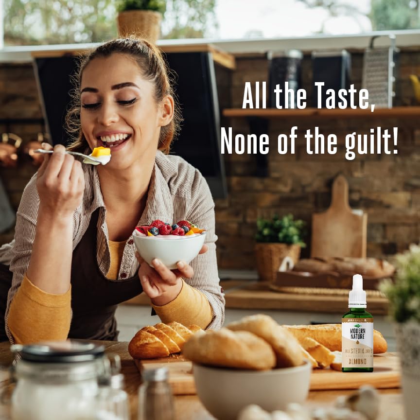 Miniatura 4 de Modern Nature Gotas de sabor a almendras, edulcorante líquido de Stevia Drops - Alternativa de jarabe de café sin azúcar sin calorías - Para café