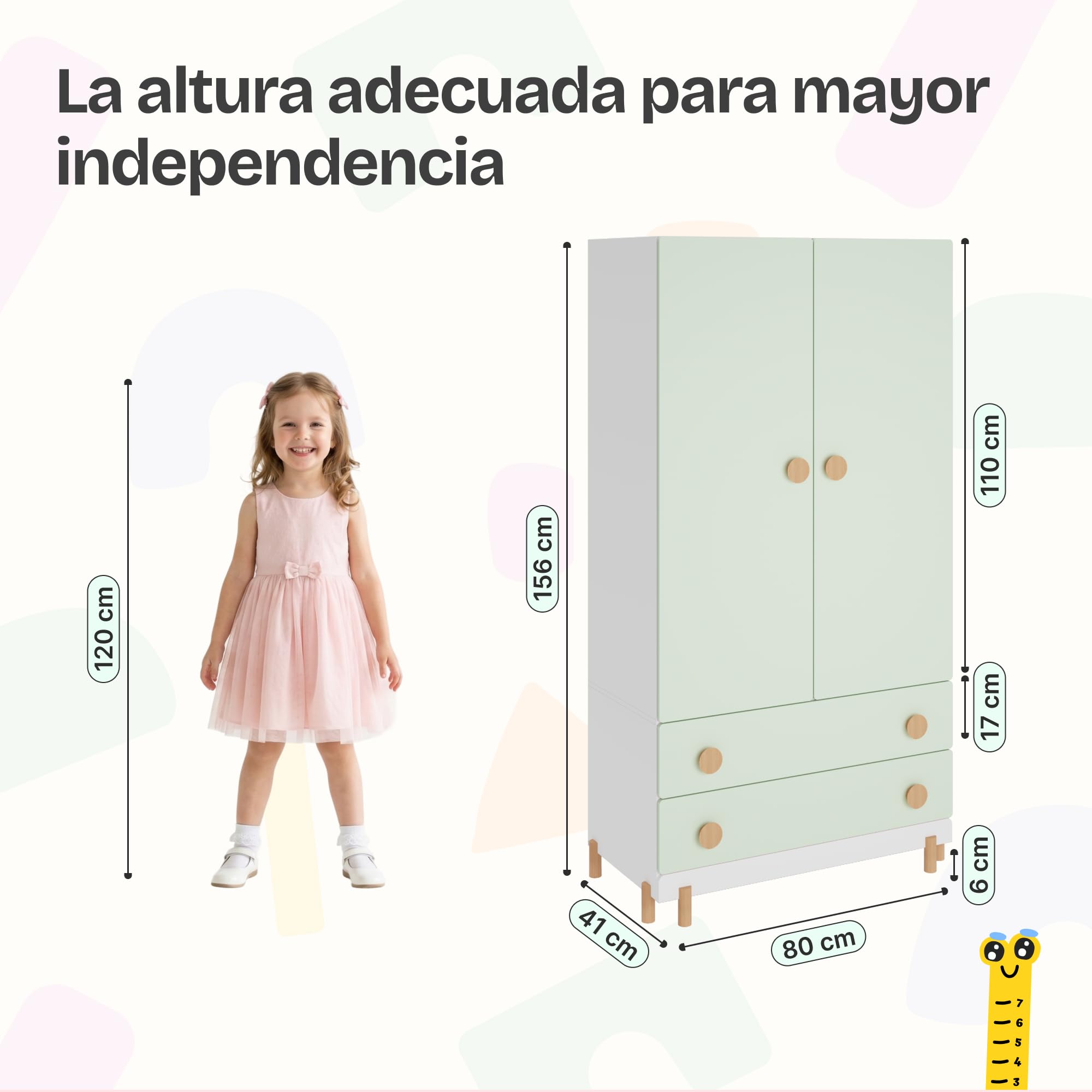 [en.casa] Armario ropero Infantil Vaarentaa con 2 cajones 156x80x41cm Verde