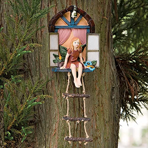 YILUFU Garten Fee Figur Skulptur Wand Baum Fensterharz Garten Figuren Garden Decor Baum Skulptur Garten Dekoration Cover