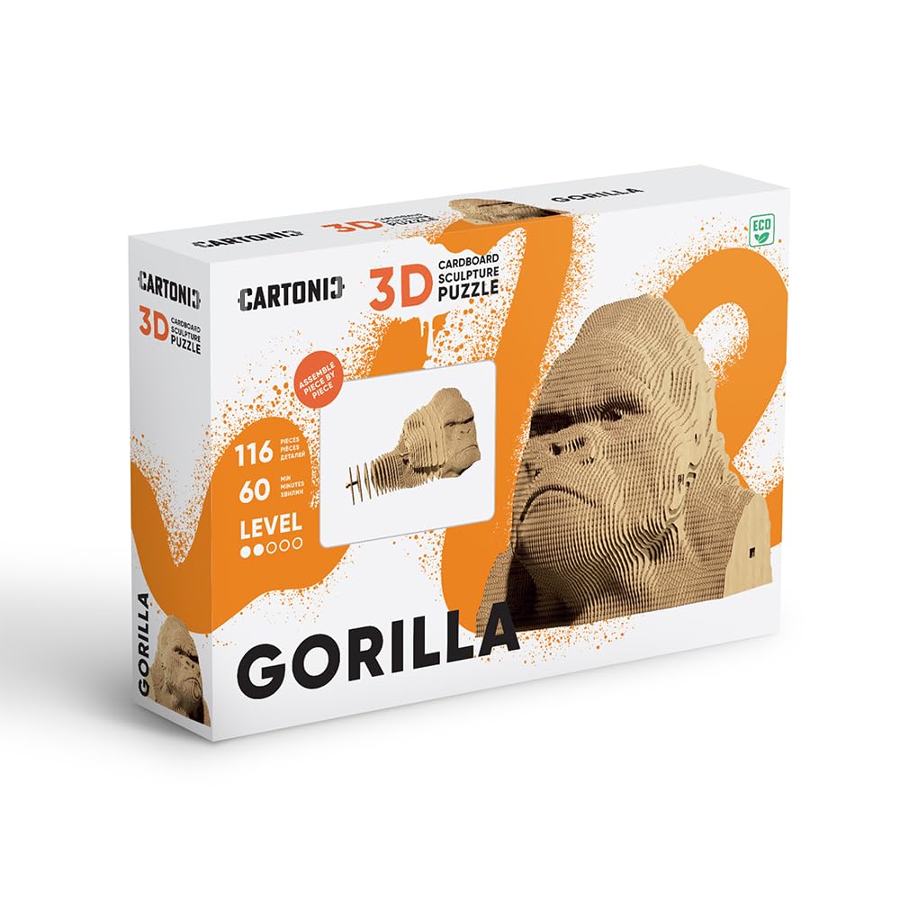 Singe Gorille Puzzle 3D en Carton – Maquette à Monter | 116 Pièces, 15 × 15 × 14 cm – Kit Sculpture DIY à Peindre, Matériaux Recyclés, Ados & Adultes, Idée Cadeau Déco