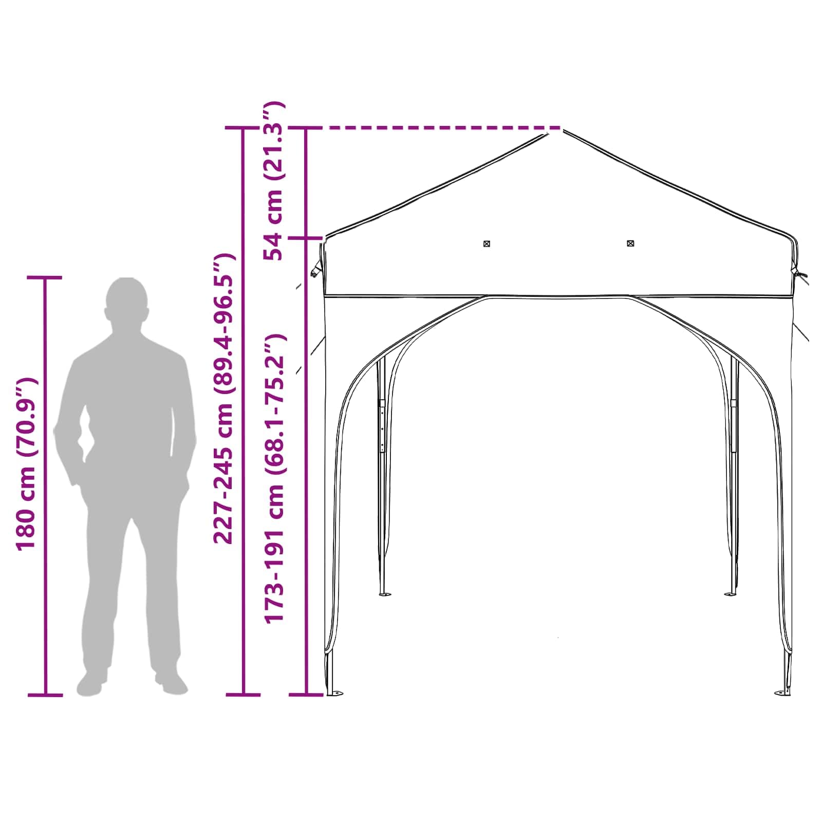 Namiot imprezowy Pop-up 194 x 194 x 245 cm, czarny, 210D Oxford, ze srebrną powłoką, torba do przenoszenia, regulacja wysokości, do pawilonu ogrodowego, tarasu, festiwalu, ochrona przed