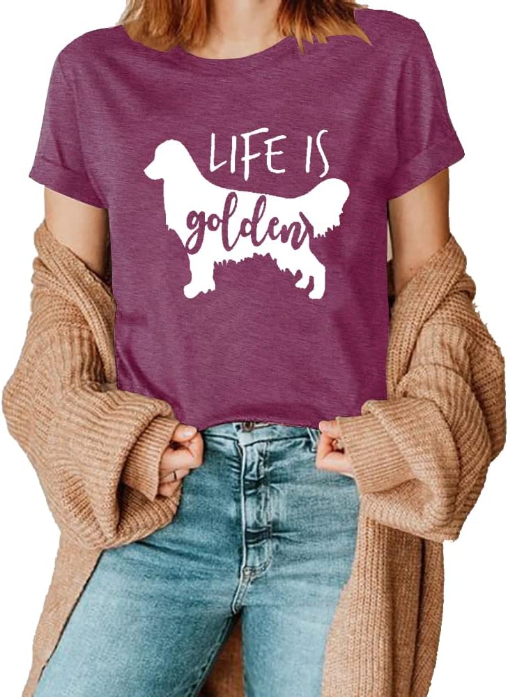 Life is Golden Shirt for Women Cute Dog Mom Graphic Short Sleeve Casual Mama Gifts T-Shirt - Image 5