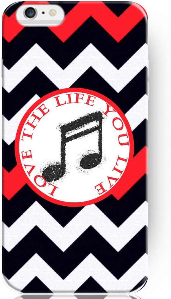 Hard Protective Apple Iphone 6 Plus Case Cover 5.5 Inch Creative Funny Black Music Note Black Red Chevron Pattern Life Quote Love the Life You Live