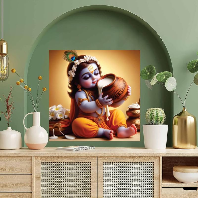 Image of British Terminal Cute little Bal Gopal Baby God Krishna| Kanha Ji | Laddu Lord Makhan Chor Painting Religious Poster for Pregnant Women for wall (matt thin vinyl,sticker,multicolor,unframed)| bj122