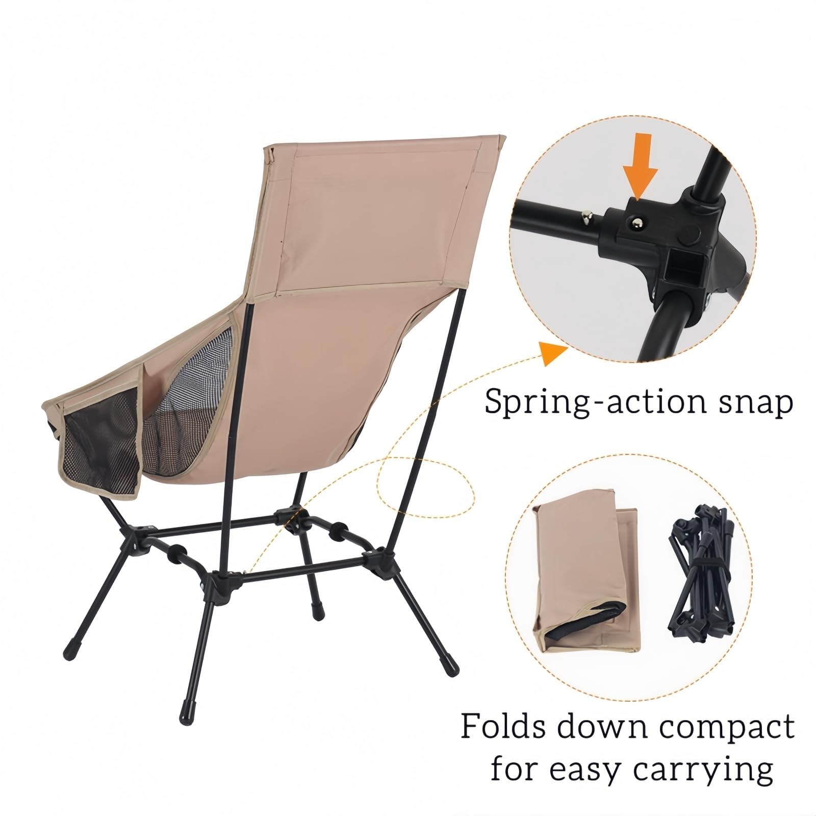 Sedia da Campeggio Pieghevole con Schienale Alto, Portata 120 kg, con 2 tasche laterali, sedia da campeggio ultraleggera e portatile, per Campeggio, Pesca, Picnic, Festival