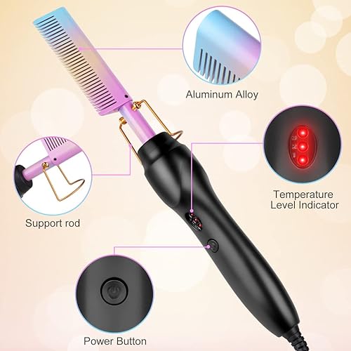 Miniatura 3 de Hot Comb - Cepillo portátil de cerámica antiquemaduras para alisar y rizar el cabello con plancha plana térmica, alisador de barba para viajes
