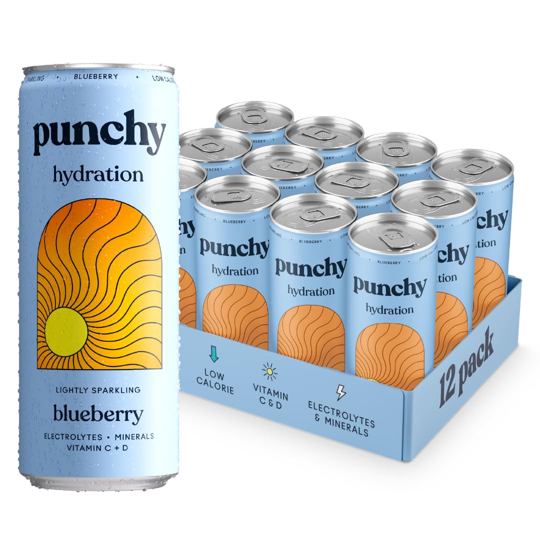 Punchy Drinks - Blueberry - Everyday Hydration, Essential Electrolytes, Minerals, Vitamins, Real Fruit, Supports Immunity, Caffeine Free, Aids Muscle Function, Low Calorie - 12 x 330ml