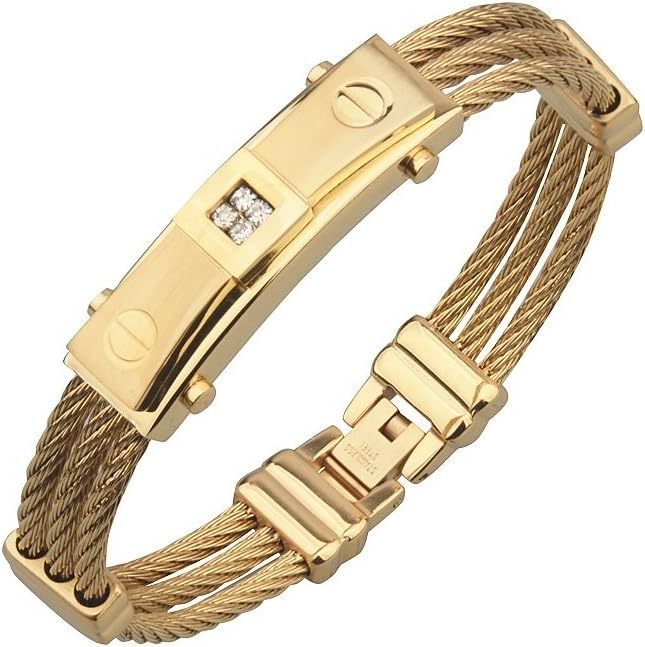 Pulsera de Titanium Enchapada en Oro 2018 Men Fashion Stainless Steel Wire Bracelets & Bangles For Men PL009
