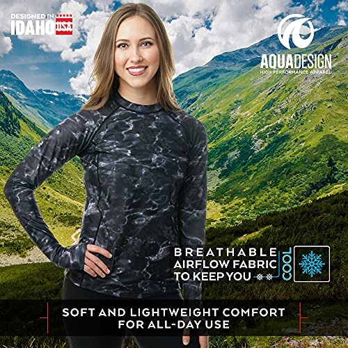 Aqua Design Womens Comfort Fit Long Sleeve Swim Surf Rash Guard With Thumb Holes,Royal Ripple,Small #TOP3