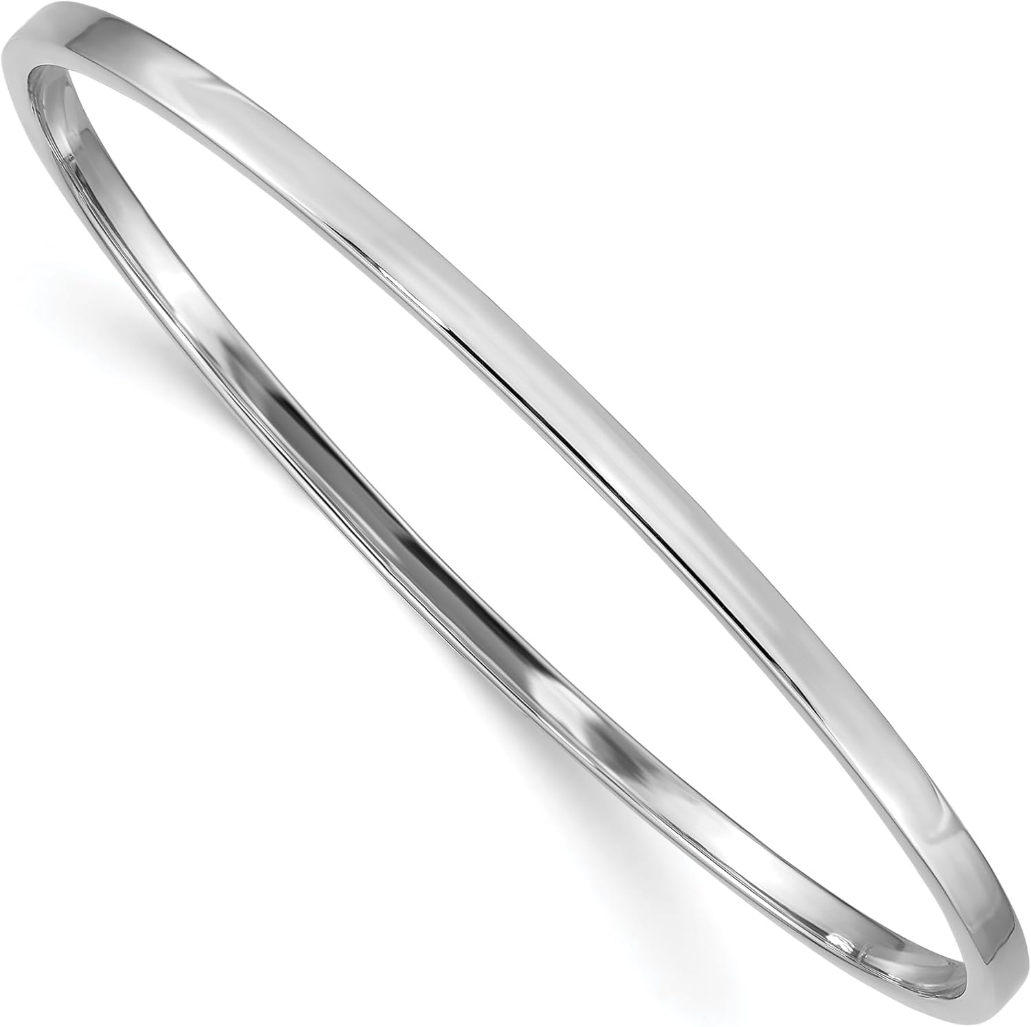 IceCarats 14K Solid White Gold 3mm Square Tube Slip On Bangle Bracelet