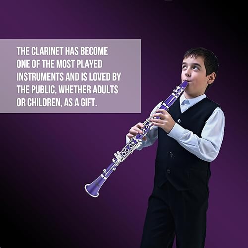 Miniatura 7 de Soulmate Clarinete Bb Flat 17 teclas de níquel Clarinete morado para estudiantes principiantes con estuche rígido de 2 barriles y kit de limpieza