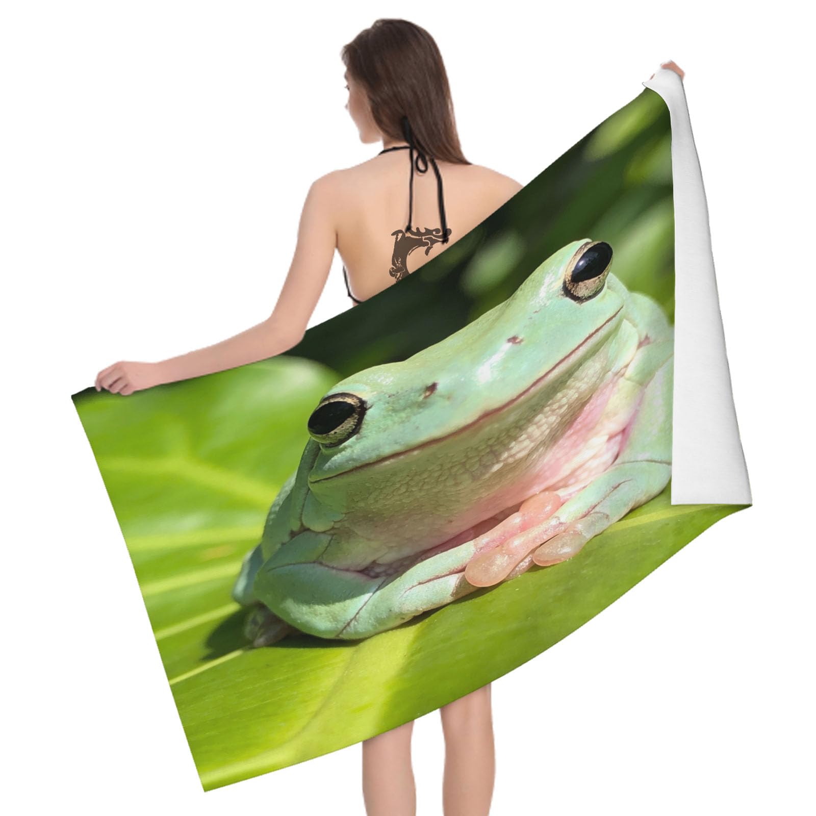 Leichong 3D Tree Frog Beach Towel Large Microfiber Soft Quick Dry for Adults, Cute Animals Bath Towel Lightweight Soft Absorbent for Travel Swimming Pool Sports, 180 x 90 cm