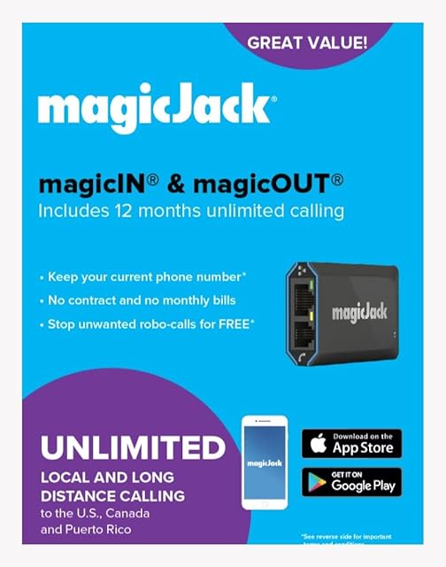 magicJack Home Adaptador De Telefone Voip, Serviço De Telefone Portátil E Digital, Chamadas Locais E Longas Ilimitadas Para Nós E Canadá, Inclui 12 Meses De Serviço, Modelo Mais Recente Última Versão