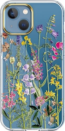 luolnh Funda compatible con iPhone 13 con flores, para mujeres femeninas, a prueba de golpes, diseño floral, suave contraportada para iPhone 13 de