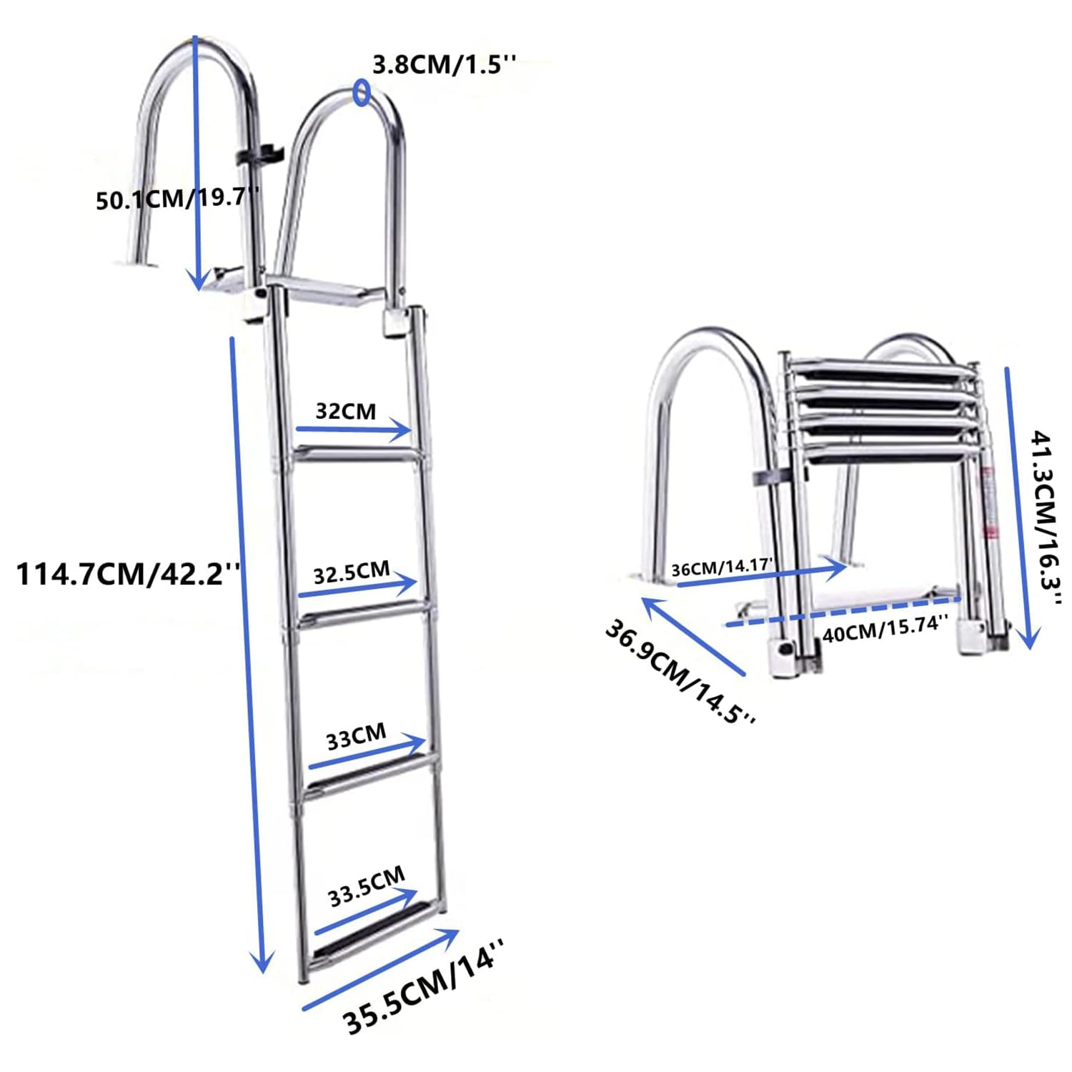 Scaletta Per Piscina Barche 4 Gradini Da Bagno/Ponte Barca, Scaletta Yacht Scalette Galleggianti Pieghevoli Con Ingresso Posteriore Corrimano Pontone in Acciaio Inox Scale
