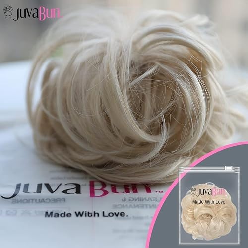 Miniatura 9 de Juvabun Moño desordenado rubio decolorado, pieza de cabello humano rubio Aspecto natural suave de peinado recogido, extensiones de moño seguras y