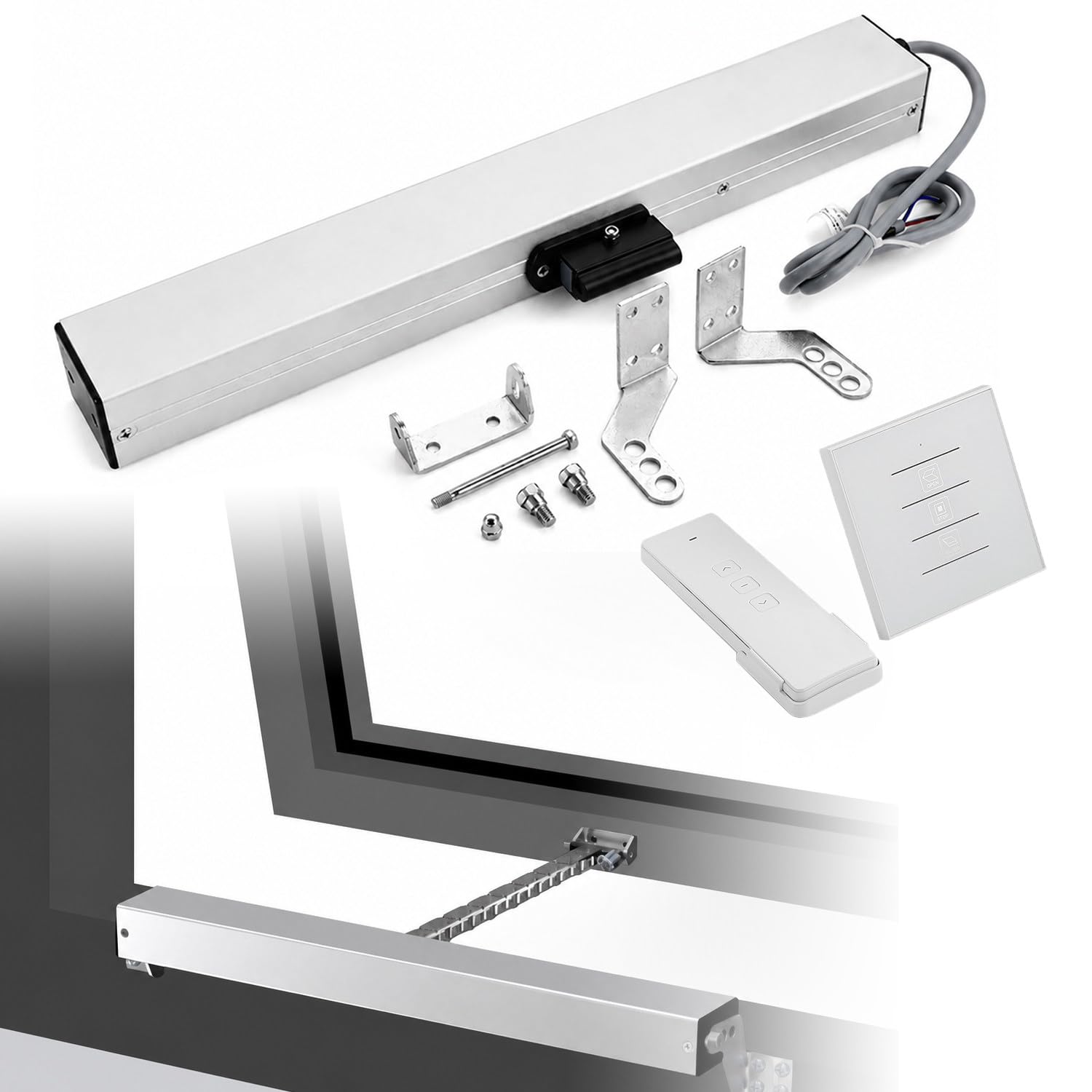 ZAYMGPD Electric Window Opener Actuator (24V),with Remote Control + Switch,300-1000mm Stroke, Quiet Double-layer Skylight and Roof Vent Opener 1000mm