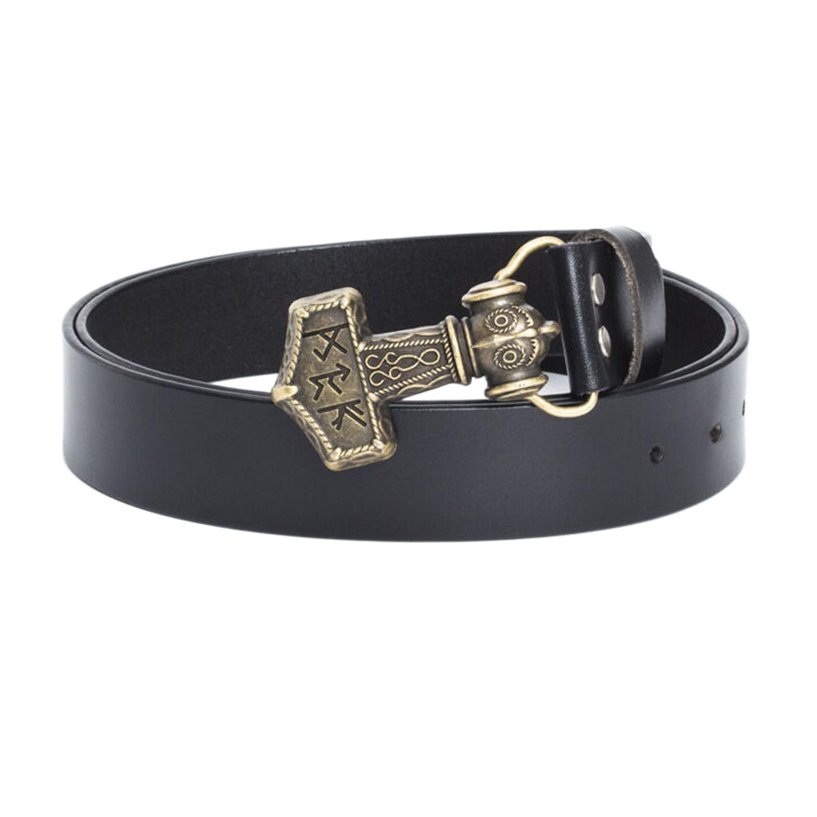Jiary Unisex Black A ,130Cm/51.2'',Western Cowboy Belts For Men, Men's Belt, Leather Belt With Viking Thor's Hammer Pattern Alloy Buckle